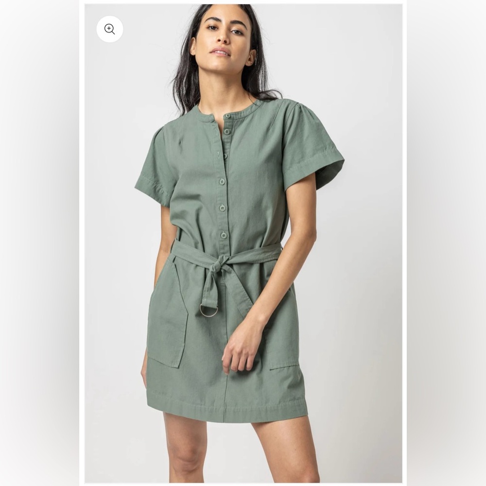 Half-Placket Canvas Dress in seagrass by Lilla P